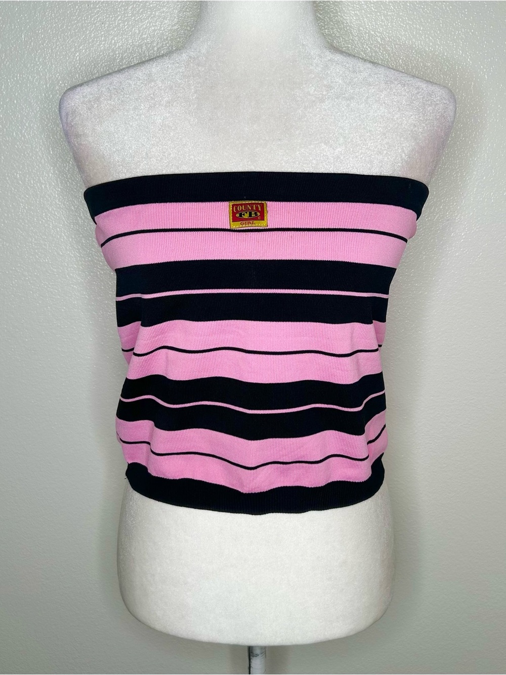 Striped Pink & Black Strapless Tube Camisole